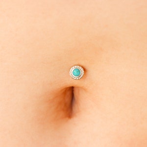 925 Silver 14G Petite Sun Turquoise Floating Belly Ring | 6mm 1/4" 8mm 5/16" 10mm 3/8"