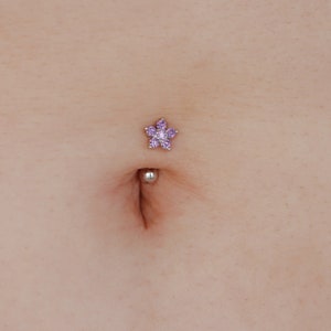 Solid 925 Silver Purple Petite Flower Reverse Belly Ring 16G 14G | 6mm 1/4&quot; 8mm 5/16&quot; 10mm 3/8&quot;
