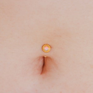 Gold Vermeil 16G 14G Petite Sun Pink Opal Floating Belly Ring | 6mm 1/4&quot; 8mm 5/16&quot; 10mm 3/8&quot; 12mm 1/2&quot;