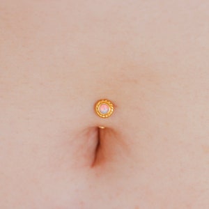 Vermeil | 24k Gold Coated 925 Silver 16G 14G Petite Sun Pink Opal Floating Belly Ring | 6mm 1/4" 8mm 5/16" 10mm 3/8" 12mm 1/2"