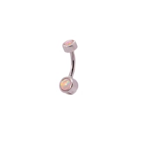 Solid 925 Silver 14G Tiny Pink Kyocera Galaxy Opal Belly Ring | 6mm 1/4&quot; 8mm 5/16&quot; 10mm 3/8&quot;