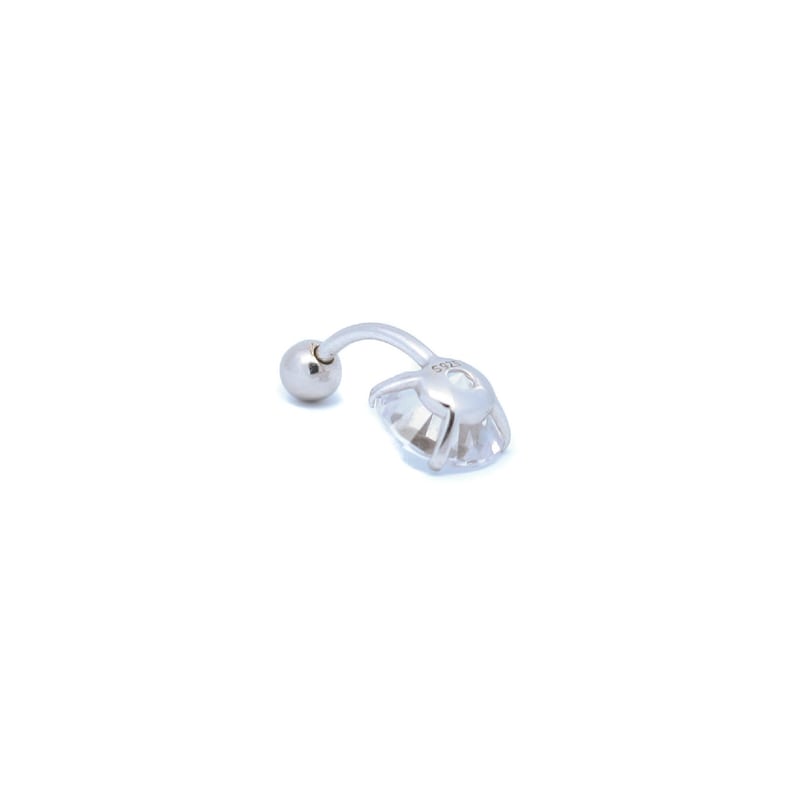 6mm 14 8mm 516 10mm 38 Solid 925 Silver Solitaire Stone Belly Ring with Cubic Zirconia