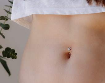 Piercing para el ombligo con flor redonda invertida de plata maciza 925 / 6 mm 1/4" 8 mm 5/16" 10 mm 3/8"