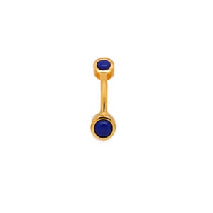 Vermeil | 24k Gold Coated 925 Silver 14G Tiny Lapis Lazuli Belly Ring | 6mm 1/4&quot; 8mm 5/16&quot; 10mm 3/8&quot;