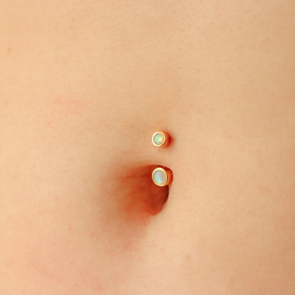 Vermeil | 925 Silver 24k Gold Coated Tiny Blue Kyocera Galaxy Opal Belly Ring | 6mm 1/4" 8mm 5/16" 10mm 3/8"