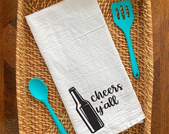 Cheers Yall Tea Towel - Beer Tea Towel - Alcohol Kitchen Towel - Beer Gifts - Beer Decor - Beer Bottle Towel - Booze Kitchen Towel