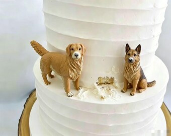 Handmade Soft Ceramic Dog Cake Topper: Custom Pet Statue