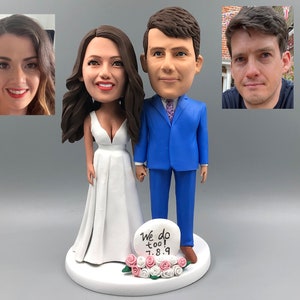Custom Wedding Cake Topper: Personalized Polymer Clay Couple Figurine