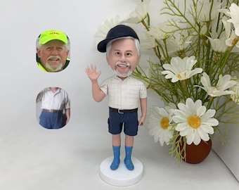 Figura cabezona de abuelo personalizada, regalo de arcilla hecho a mano