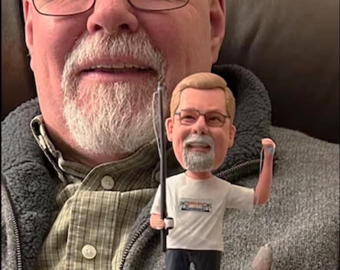 Custom Fishing Bobblehead, Personalized Grandpa Gift, Handmade Clay Statue
