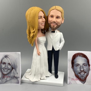 Custom Couple Bobblehead: Handmade Polymer Clay Wedding Cake Topper