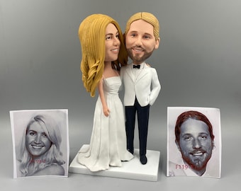 Anpassad bobblehead för par: Handgjord tårtdekoration i polymerlera för bröllop