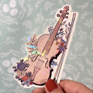 floral violin sticker | holographic sticker | musician sticker | instrument sticker | die cut sticker | laptop and water bottle sticker