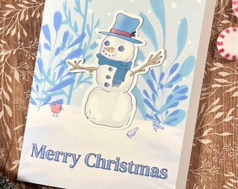 Merry Christmas Snowman Card | handmade Christmas card | Snowman card | Christmas card | blank greeting card