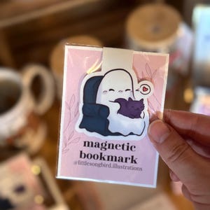 Cozy Ghost & Cat magnetic bookmark | cute folding bookmark | bookish Halloween reader gift | aesthetic gift | cute fall kitty | gift for her
