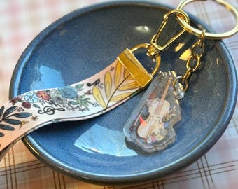floral violin | mini lanyard keychain | cute key accessory | musician keychain | floral keychain | holographic keychain with lanyard