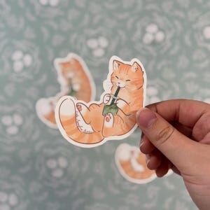 Iced matcha cat sticker | glossy cat sticker | cute cat sticker | die cut sticker | aesthetic sticker | laptop and water bottle sticker