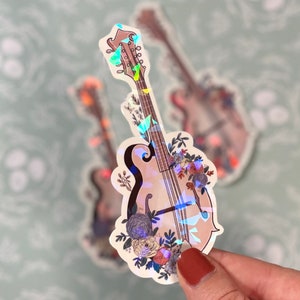 floral mandolin sticker | holographic sticker | musician sticker | instrument sticker | die cut sticker | laptop and water bottle sticker