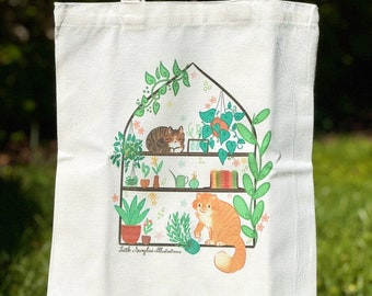 Cats, plants, & books tote | tote bag for cat lovers | gift for her | gift for plant mom | cute tote bag | indoor plant gift