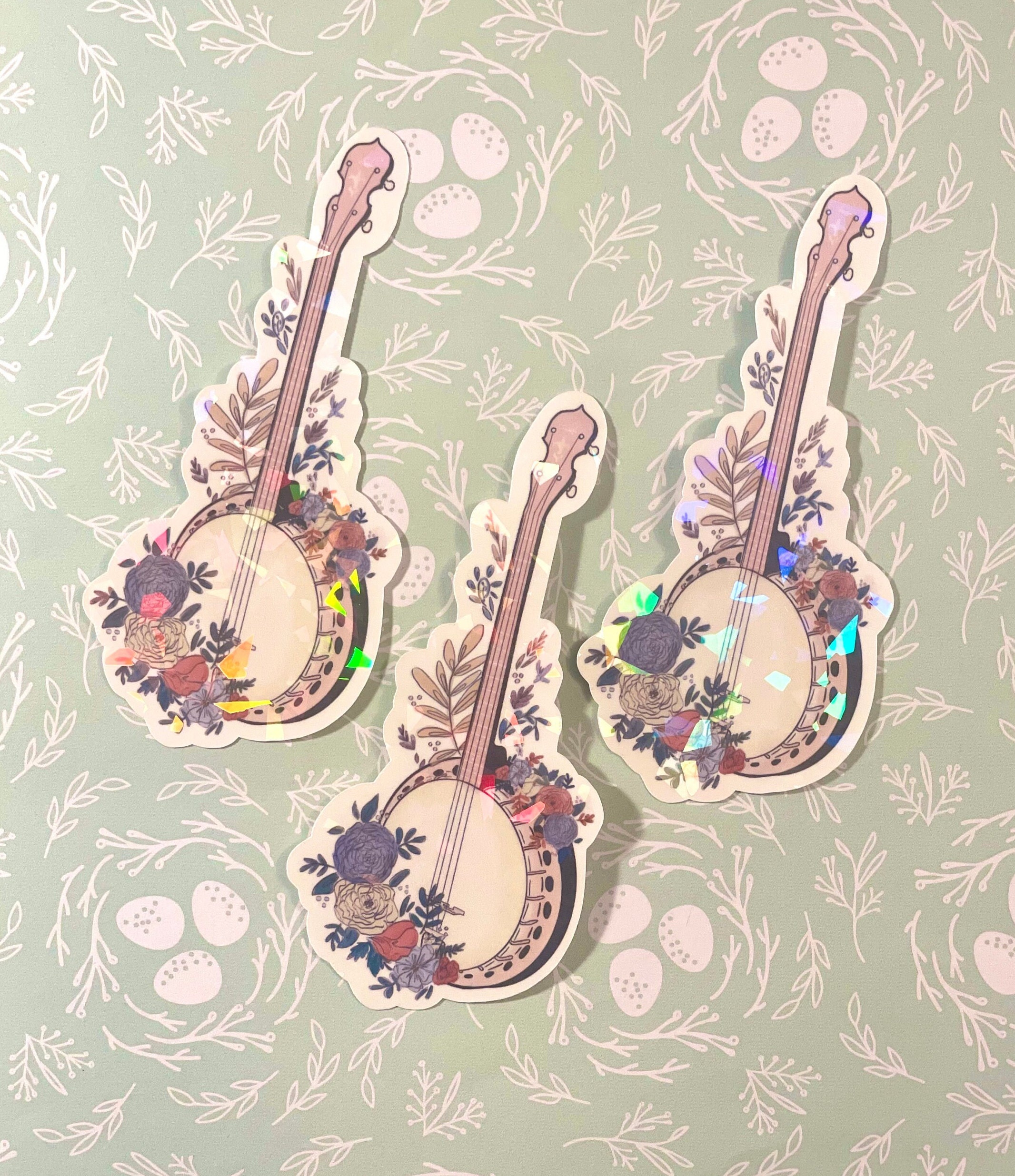 Floral Banjo Sticker | Holographic Sticker | Musician Sticker ...