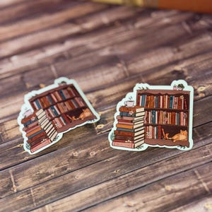 Bookshelf cat sticker | glossy cat sticker | cute reading sticker | bookish sticker |cute cat gift |  laptop and water bottle sticker