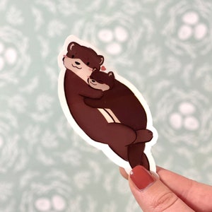Sticker paar otters | glanzende ottersticker | Valentijnsdagcadeau | gestanste sticker | sticker laptop en bidon