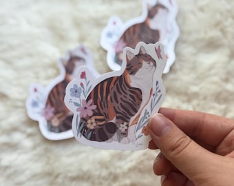 little darling kitty sticker | glossy cat sticker | cute floral calico cat sticker | die cut sticker | laptop and water bottle sticker