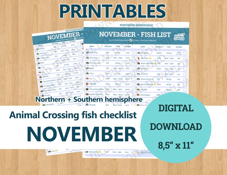 Fish Checklist November Animal Crossing New Horizons Etsy
