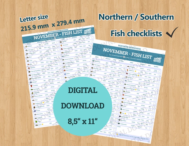 Fish Checklist November Animal Crossing New Horizons Etsy