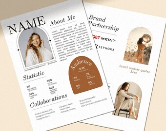 Kit média d'influenceur de 2 pages, canva de modèle de kit média, kit de médias sociaux, modèles de kit média, kit de marque de médias sociaux, modifiable