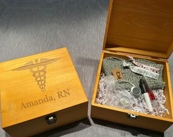 Personalized Nurse Gift Box, Engraved Custom Wood Keepsake Box, Medical Thank You Gift, Nurses Week Gift, Nurse Appreciation, Graduation
