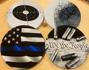 Police Officer Coaster Set, Law Enforcement Gift, Thin Blue Line Coaster, Police Appreciation Gift, Police Drink Coaster, Police Gift Idea