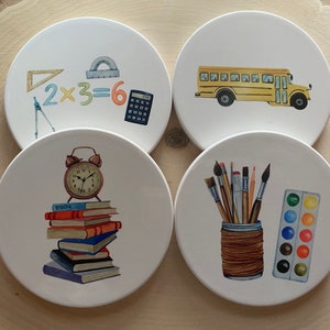 Teacher Coaster Set, School Ceramic Teacher Coasters, Teacher Gift, Teacher Appreciation Gift, School Gifts, Educator Gift, Thank You Gift