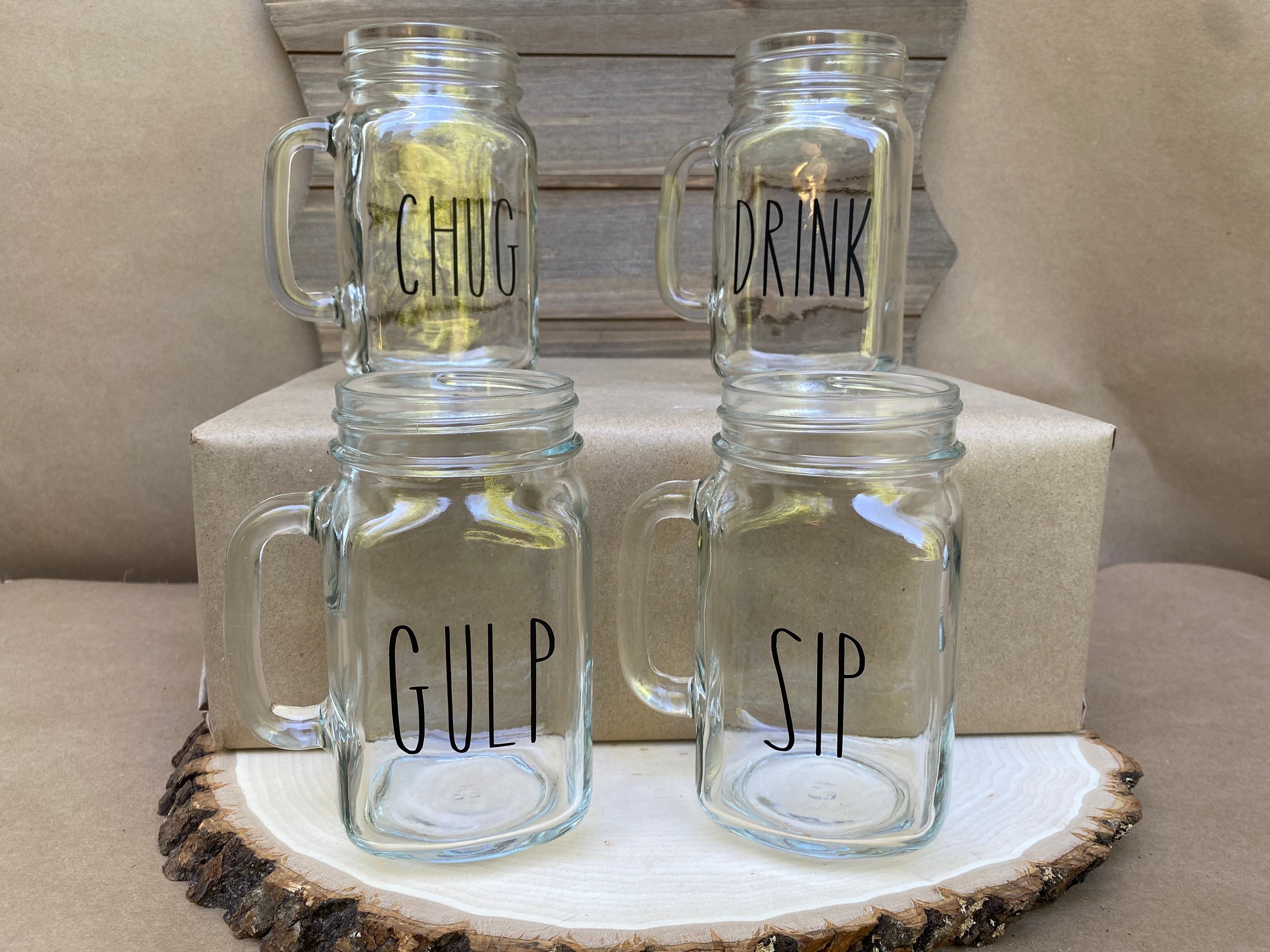 Mason Jar Drinking Glass Set Rae Dunn Farmhouse Mason Jars Etsy UK