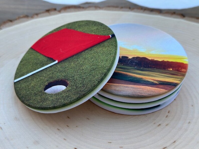Golf Course Coaster Golf Coasters, Golf Theme Coaster Set, Gift for Golfer, Dad Golf Gift ...