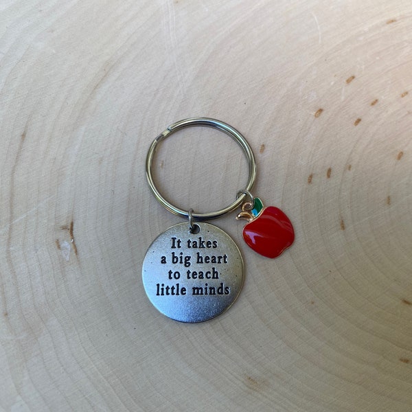 Teacher Apple Keyring, It Takes A Big Heart To Teach Little Minds Silver Charm Keychain, Teacher Gift, School Keyring, Graduation Gift