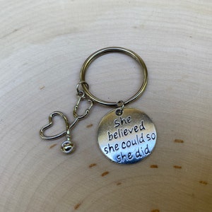 Stethoscope Keyring, Silver She Believed She Could So She Did Charm Keychain, Nurse Keyring, Keychain, Nurse Gift, Nurse Graduation