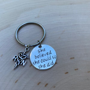RN Caduceus She Believed She Could So She Did Keyring, Silver Nurse Charm Keychain, Nurse Keyring, Keychain, Nurse Gift, Nurse Graduation RN