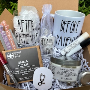 Nurse Wine and Spa Gift Set, Before Patients, After Patients, Nurse Graduation, Nurse Coffee, Funny Nurse Gift Basket, Nurse Appreciation