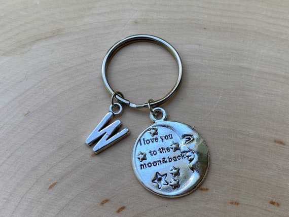 I Love You to the Moon and Back Personalized Silver Charm Keyring