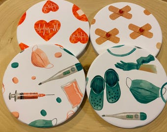 Nurse Coaster Set, Medical Ceramic Coasters, Nurse&#39;s Week, Coffee Wine, Funny Nurse Bar Gift, Doctor, Hospital, Healthcare, Thank You Gift