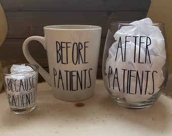 Before Patients, After Patients, Wine and Coffee Gift Set, Nurse Coffee Wine Set, Funny Nurse Gift, Healthcare Wine, Because Patients