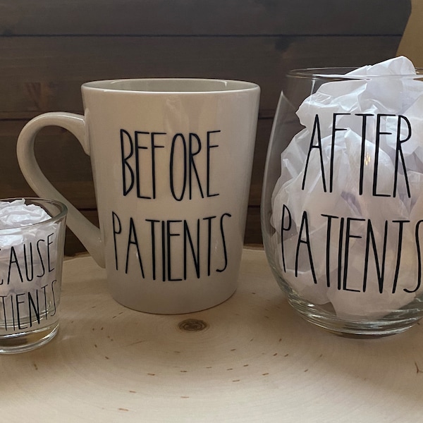 Before Patients, After Patients, Wine and Coffee Gift Set, Nurse Coffee Wine Set, Funny Nurse Gift, Healthcare Wine, Because Patients