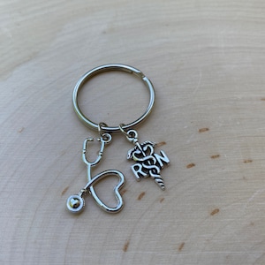 RN Caduceus Stethoscope Keyring, Silver Stethoscope Charm Keychain, Nurse Keyring, Keychain, Nurse Gift, Nurse Graduation