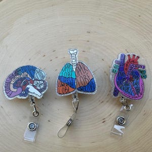 Anatomical Organs Badge Reel, Lung, Heart, Brain Anatomy Badge Clip, Doctor Badge Clip, Funny Nurse Badge Reel, ID Holder, Nurse Gift Idea