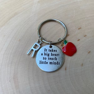 Teacher Apple Keyring, Personalized Silver Apple Charm Keychain, Initial Keyring, Teacher Gift, School Keyring,
