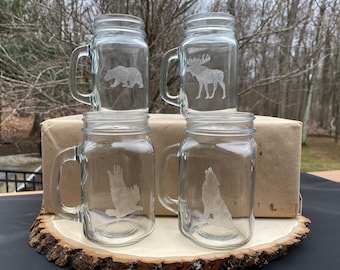 Woodland animaux Mason Jar verres, animaux de la forêt Mason Jars, Animal Silhouette Mason Jar verres, mariage Mason Jars, cabine Mason Jars