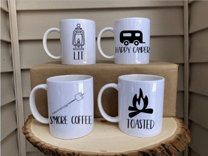 Camping Mug Set Campfire Mugs Cabin Mugs Camping Drinking Etsy