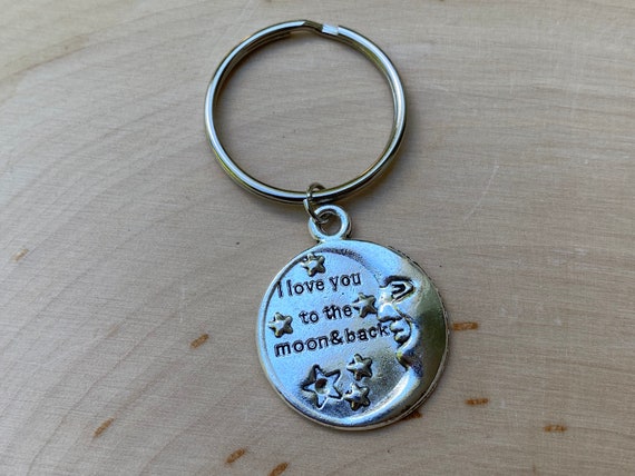 I Love You to the Moon and Back Silver Charm Keyring, Love Keyring