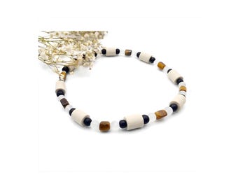 EM ceramic collar, dog necklace with onyx, tiger eye, rock crystal healing stones for dogs, cats, natural tick protection, flea collar, calming